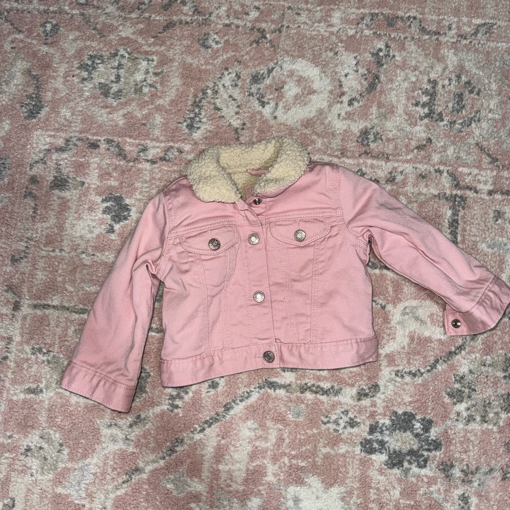 GAP Pink Denim Jacket with Sherpa Collar